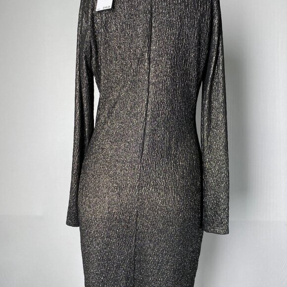 NEW MICHAEL KORS Metallic Crinkle Jacquard Mini Dress – Black/Gold – Size M - Picture 7 of 12